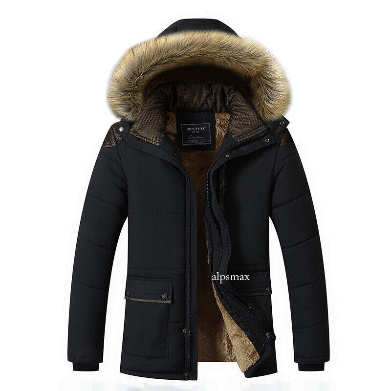 ALTRA Cappotto uomo caldo pile giacca collo pelliccia spesso invernale outwear imbottito cappuccio parka
