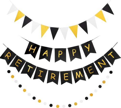 Happy Retirement Banner Assembled Black and Gold Retirement Party Decorations S
