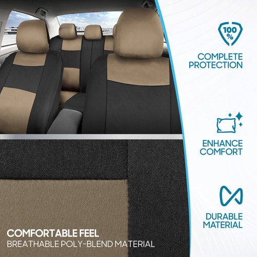 Two-Tone Sporty Car Seat Covers Beige & Black Split Bench Option Zippers - Bild 6 von 10