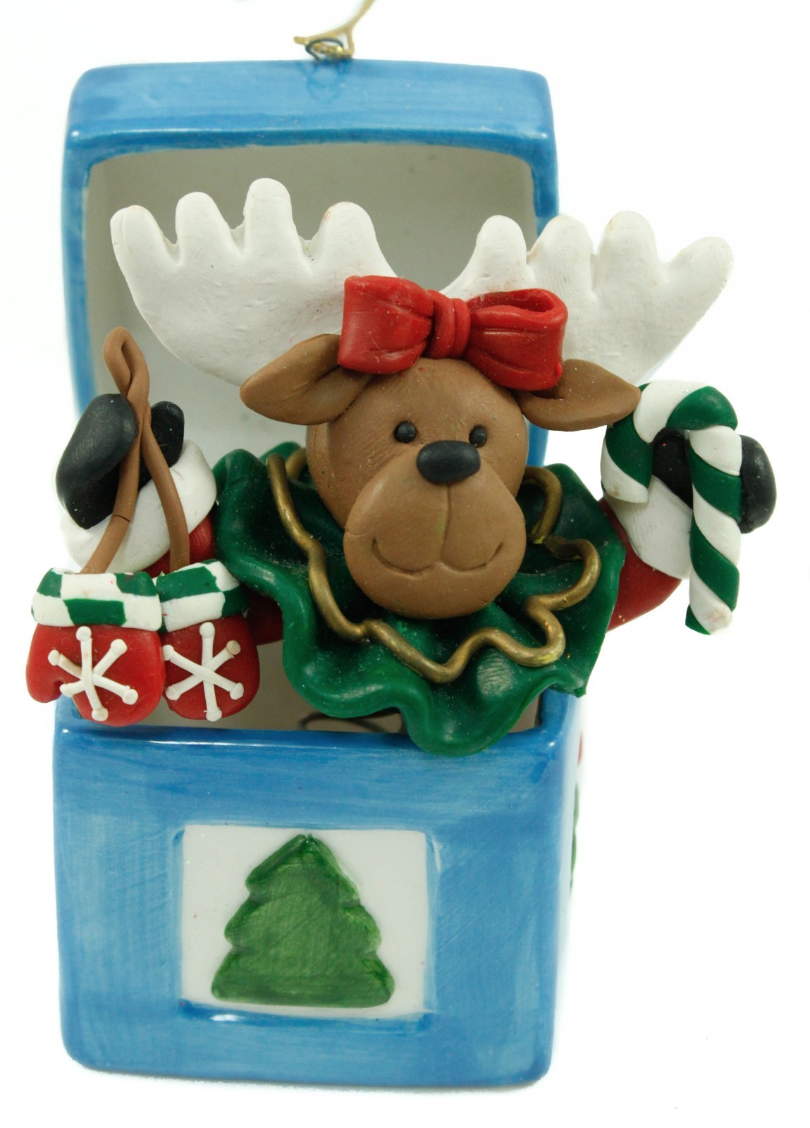 Moose Jack-In-The-Box Blue Christmas Ornament Holiday Decoration
