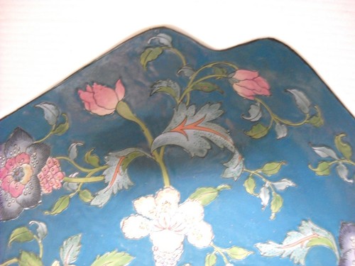 Vintage Dynasty Bowl HEYGILL H.F.P. MACAU Teal Green Pink Flowers Centerpiece - Picture 2 of 11