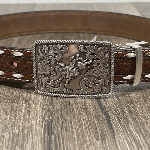 3D Belt Company Youth kids Leather Belt Bull Rider Belt Buckle Size 26 - Picture 2 of 8