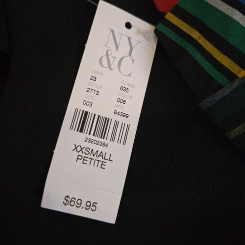 NWT New York & Company Christmas Plaid Long Sleeve Black Dress XXS Petite - Picture 2 of 6