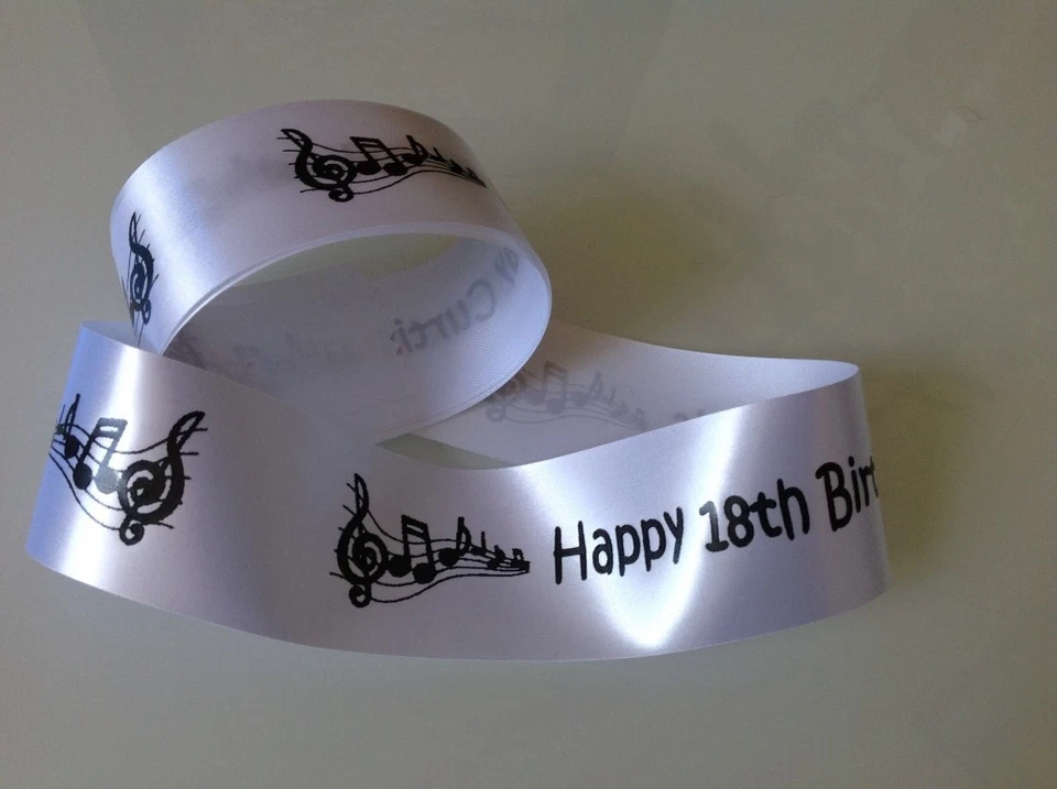 38mm Personalised Music Notes Ribbon Gift Wrap / Cake Any name / Any Message - Image 2 of 2