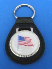 USA FLAG PATRIOTIC BLACK LEATHER KEYRING KEYFOB 077
