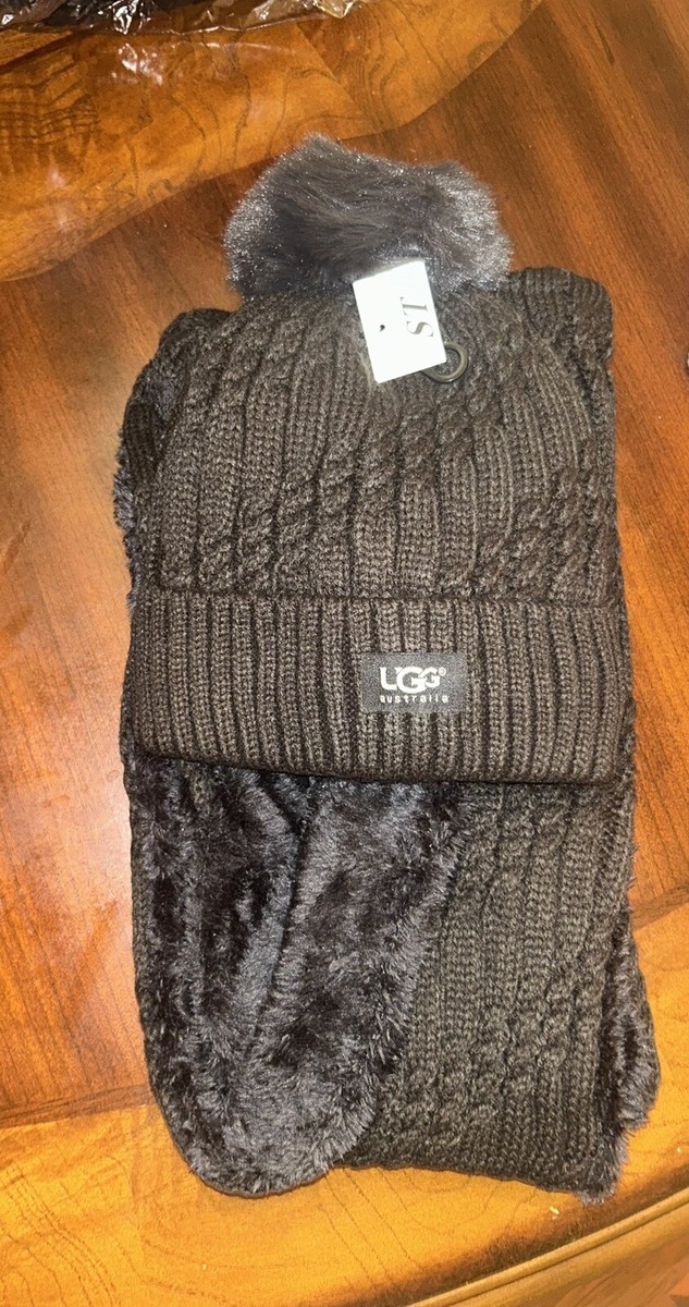 NWT Ugg Knit Winter Scarf & Beanie Set Black good quality for