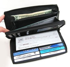 Black Genuine Leather Credit Card Checkbook Women's Clutch Wallet Zip