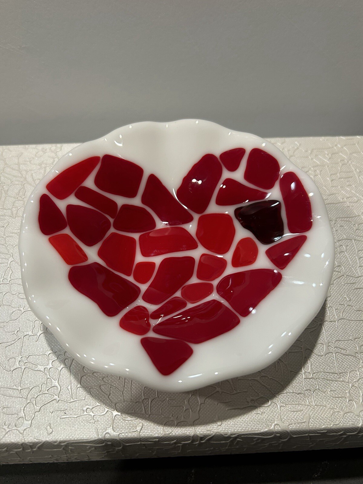 Valentines Fused Glass Heart Trinket Dish for Jewelry and Keepsakes