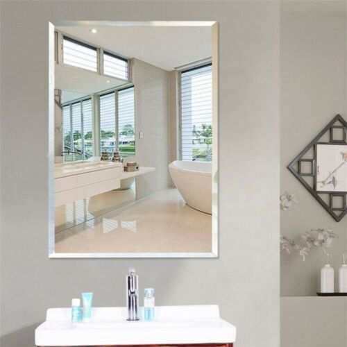 Frameless HD Quality Silver Mirror Bathroom Fixings hooks hang 2 way Bevelled - Picture 34 of 49