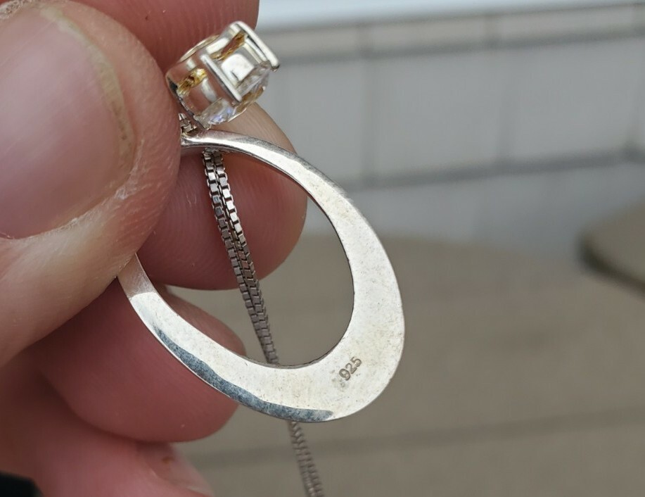 Sterling Silver Solitaire Hoop Dangle Pendant Nec… - image 4