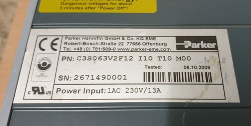 Parker Compax 3 C3S063V2F12 I10 T10 M00 1AC 230V/13A - Bild 4 von 5
