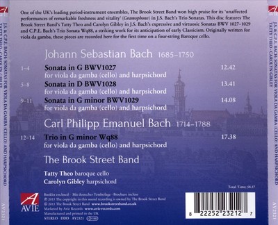 J.S. & C.P.E. BACH: SONATAS FOR VIOLA DA GAMBA AND HARPSICHORD TRANSCRIBED FOR C