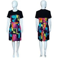 Trina Turk Abstract Watercolor Silk Blend Short Sleeve Sheath Dress Size 6