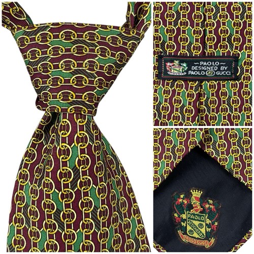 Paolo Gucci Krawatte 100% Seide 100% handgefertigt rot grün gold Made in Italy