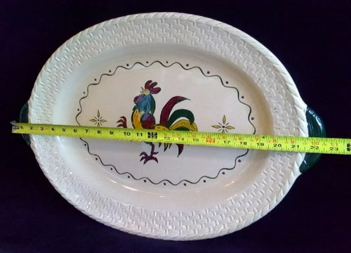 Metlox Poppytrail  Provincial Green Rooster Large Heavy Turkey Platter 22.5" L