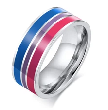 Pride Shack - Bi Pride Flag Stripes - Stainless Steel Enamel Ring Bisexual LGBTQ
