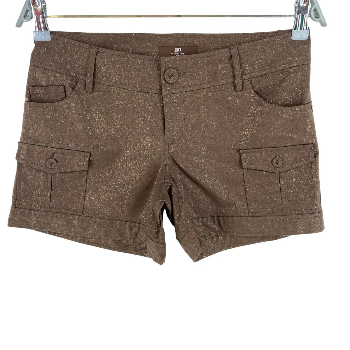 JLO Da Jennifer Lopez Marrone Cotone Lino Cargo Pantaloncini