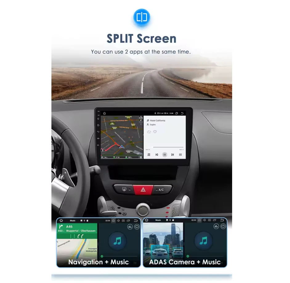 Autoradio Peugeot 107-Toyota Aygo-Citroen C1 2005-2014 Wireless CarPlay Android - Immagine 2 di 4