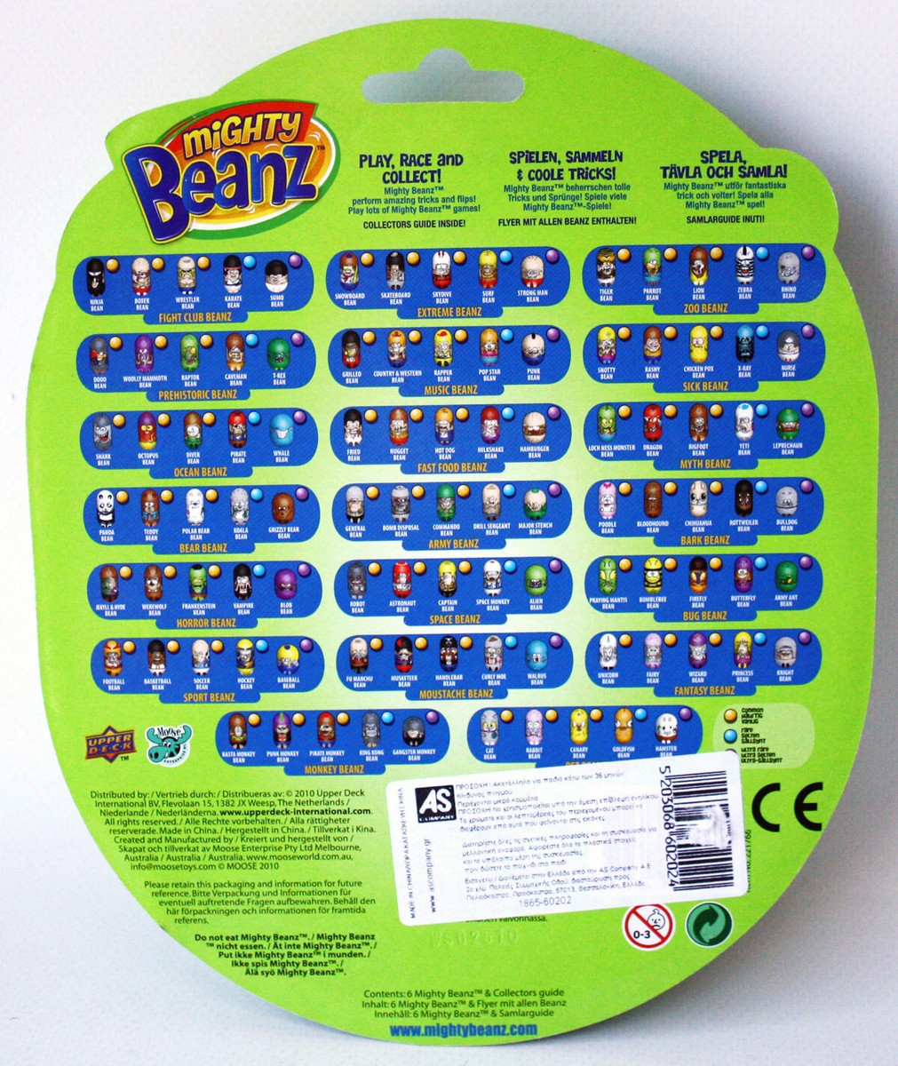 MIGHTY BEANZ 6x BEANZ + COLLECTORS GUIDE FU MANCHU MOOSE TOYS 2010
