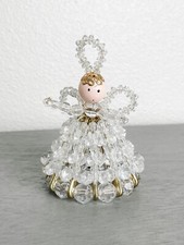 Vintage Safety Pin Angel Doll Beaded Dress Hat Parasol Clear  Gold