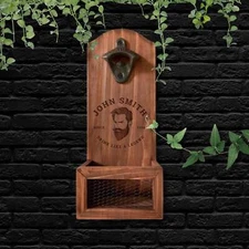 Personalised Wall Mounted Wooden Bottle Opener & Cap Collector