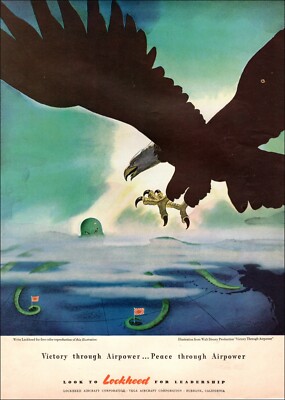 1943 WW 2 Ad LOCKHEED Aircraft Eagle vs Octopus  Disney Victory Air Power 042222