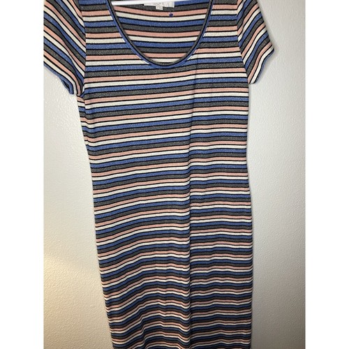 LOFT Stripped Sweater Dress Short Sleeve Maxi Size M Metallic Pink Blue - Picture 9 of 9