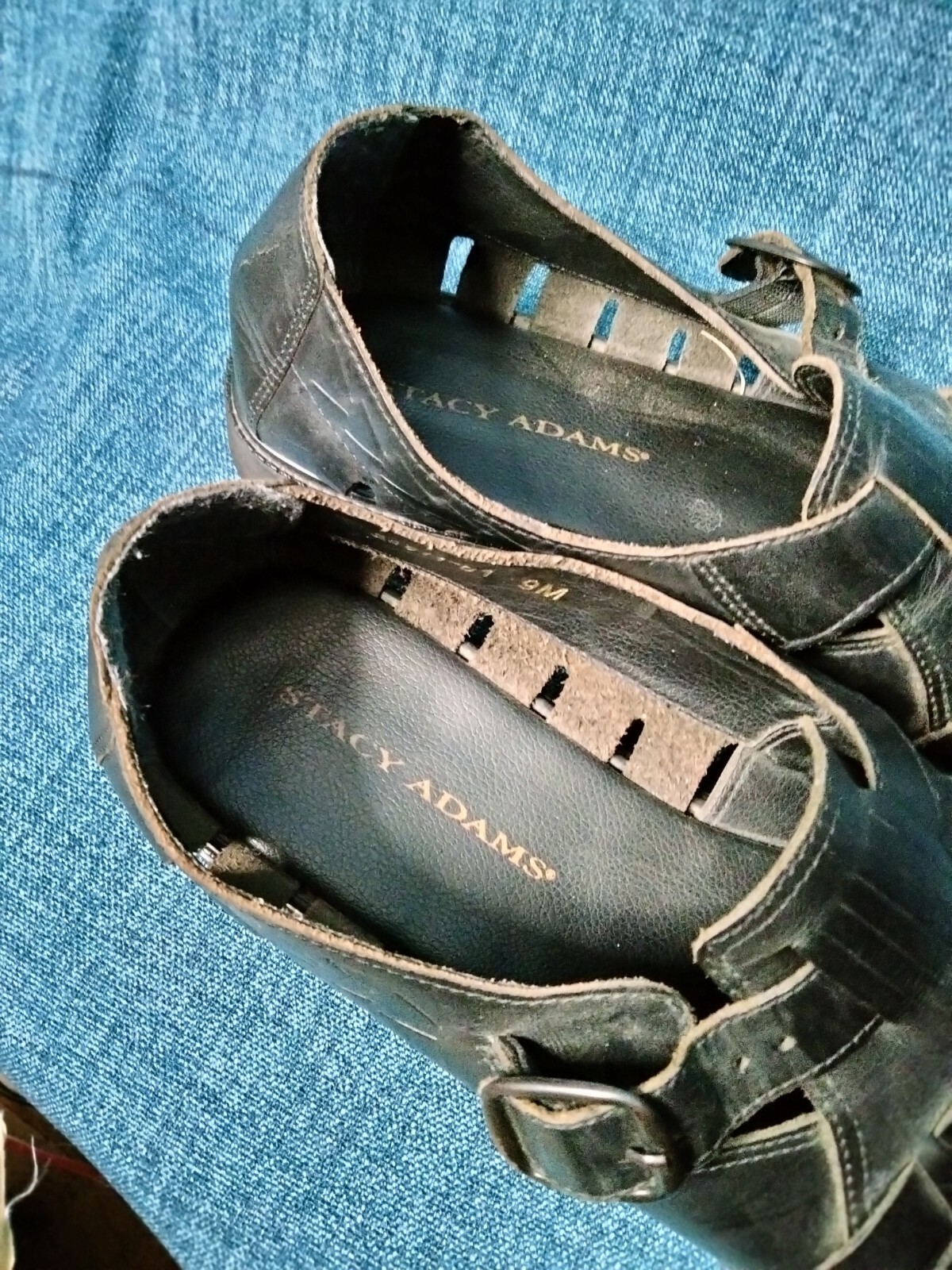 Stacy Adams Fisherman Sandals Black Leather MENS 9M Gem