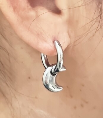 Flongo Orecchini A Cerchio Piccoli Con Zircone, In Acciaio Inox, A Forma Di Luna, Per Donna, Regalo Elegante