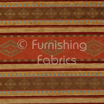 Hochwertiger Kelim Aztekenmuster mit Streifen in Orange Rot Gold Polsterstoff