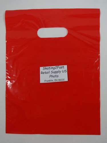 500 Stück 9 x 12 rot glänzend niedrige Dichte Warentasche Einzelhandel Einkaufstaschen - Bild 3 von 5