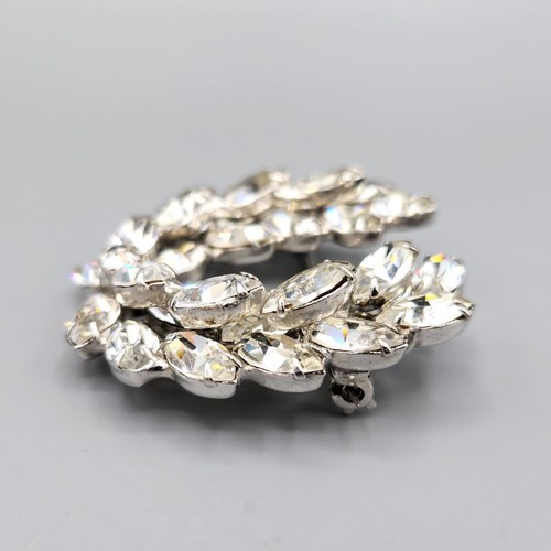 Unsigned Designer Clear Marquise Rhinestone Layered Swag Rhodium Plated Brooch - Picture 2 of 12