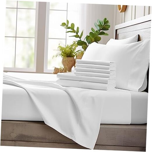 6 Piece Size Sheet Set, 100% Viscose Made from Bamboo, King 01 - White