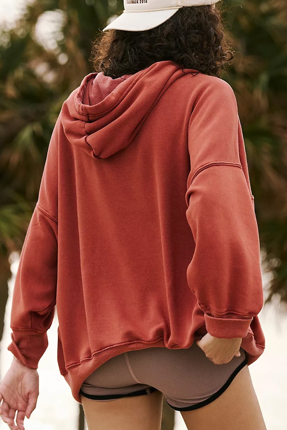 Rust Red Drop Shoulder Hoodie M Baggy Drawstring Pocketed Sweatshirt UK image 2