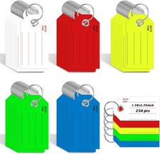 250 Pcs Red Key Tags with Labels White Paper Key Tags with Rings 1.3X2.7 Inch Ke