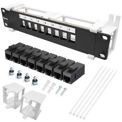 8 Port Patch Panel CAT6 Keystone Coupler Unshielded Wall Mount 10 Inch