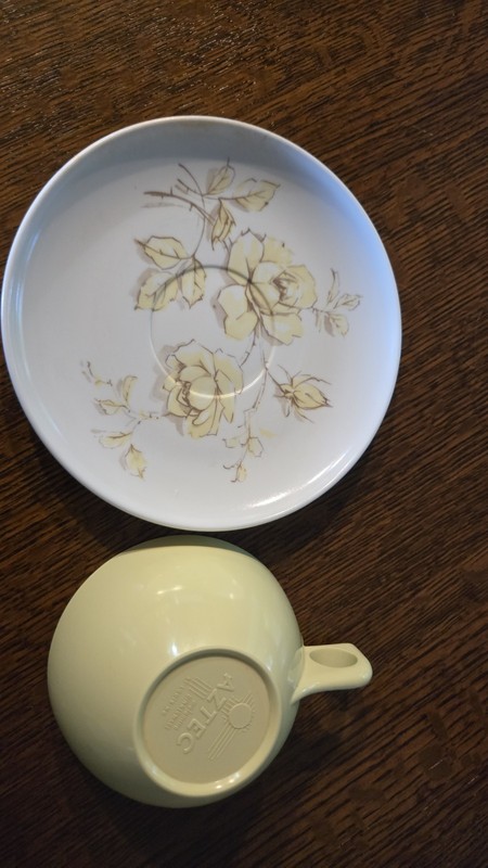 Vintage Aztec Melamine Cup With Saucer Rare Dinnerware Made In Saint Louis, Mo