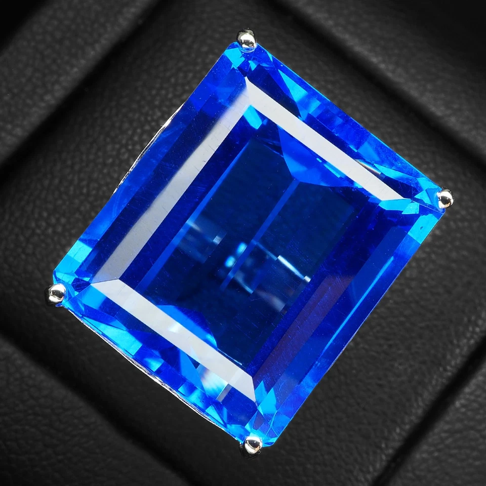 Anelli in argento sterling 925 in oro bianco favoloso topazio blu fluo... - Immagine 2 di 4