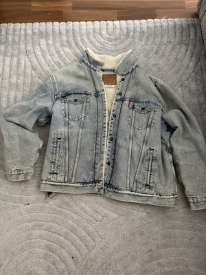 Levi's Herren Jeansjacke Sherpa/Teddyfutter blau/beige XL Knopf Kentkragen
