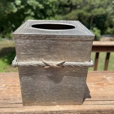 Vintage Square Silver And Gold Tone Square Tissue Box Cover Textured