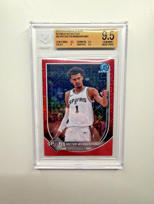 2025 BOWMAN CHROME VICTOR WEMBANYAMA BCV143 RED REFRACTOR MOJO 5/5 BGS 9.5 1419