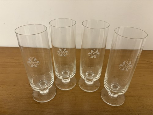 Set Of 4 Vintage TWA Airlines Ambassador Club 7” Tall Footed Champagne Glasses