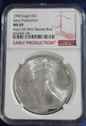 1990 MS69 Silver Eagle Early Production NGC From US Mint Sealed Box