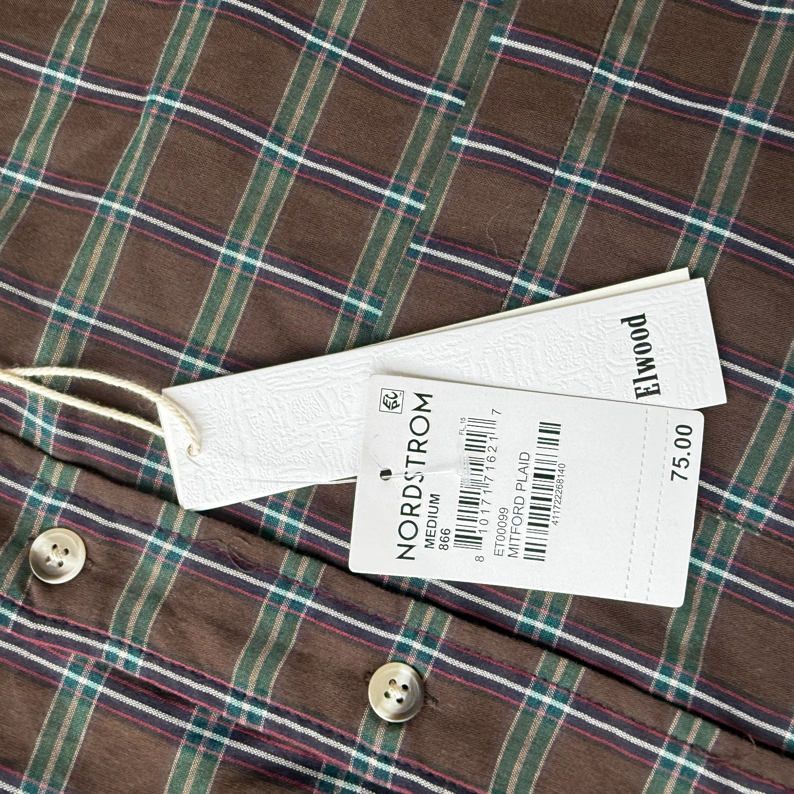 Elwood Mitford Mens Button Down Shirt Brown Rolling Hills Plaid Long Sleeve M