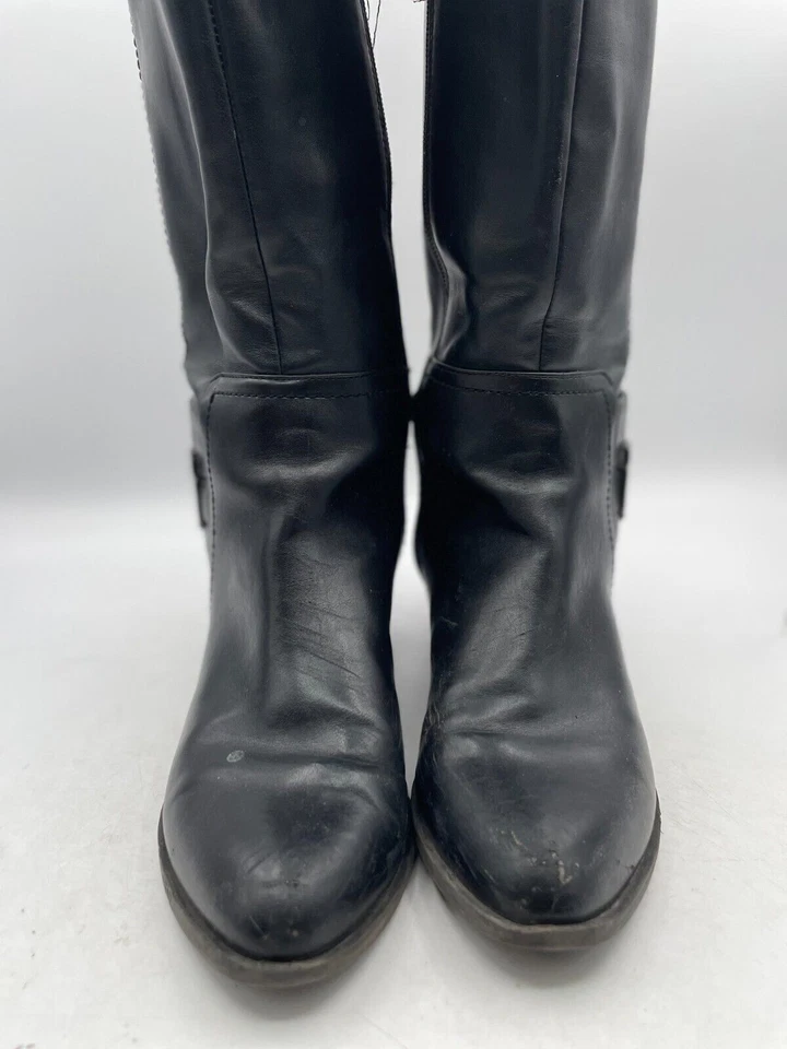 Tommy Hilfiger 骑马靴女式 6M 码黑色标志侧拉链杏仁鞋头皮革 — 第 2/4 张图片