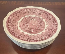 SET of 7 MASON'S  VISTA IRONSTONE SALAD BOWLS DISHES RED PINK ENGLAND