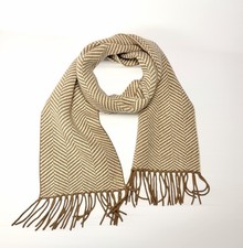 Lauren Ralph Lauren Wool Herringbone Scarf Tan Beige With Fridges Men's Women's