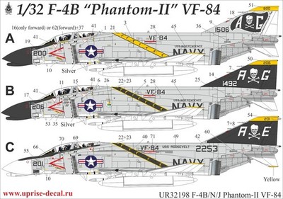 1:32 Decal McDonnell F-4B/N/J Phantom-II VF-84 Jolly Rogers - UpRise UR32198