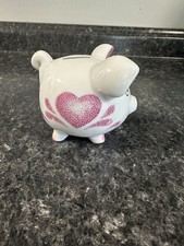 Classic Piggy Bank White W/ Pink Heart 5"