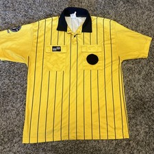 Official Sport Soccer Referee Shirt Jersey Striped Short Sleeve Yellow Large